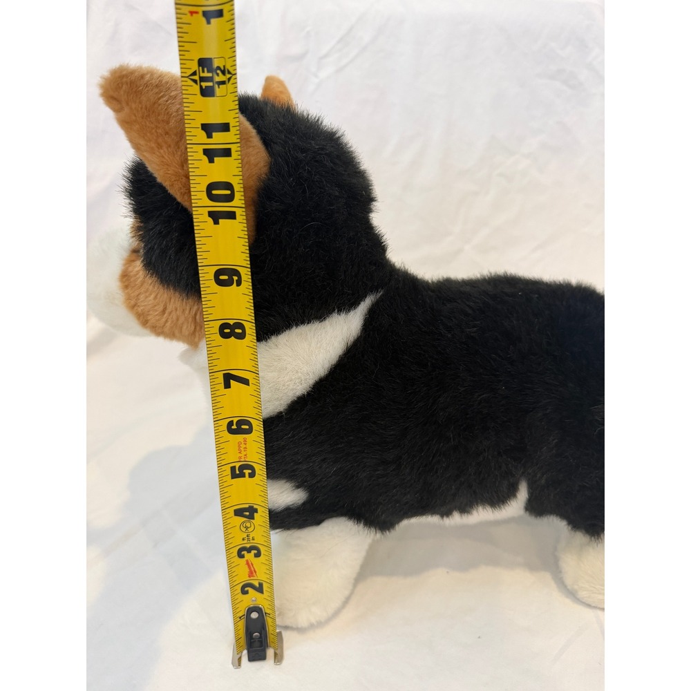 Auswella Plush Tri-Color Corgi Dog Standing Stuffed Animal Black White Tan 14" - Picture 6 of 7